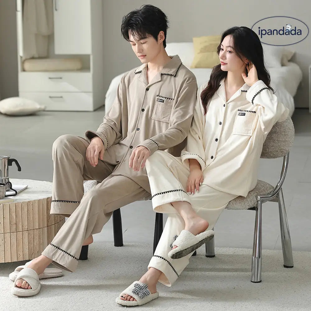 カップル パジャマ 男女 セット 襟付き カーディガン カートゥーン レディース ナイトウェア 厚手 長袖 部屋着 ルームウェア ID3734 コーディネート＞ペアルック