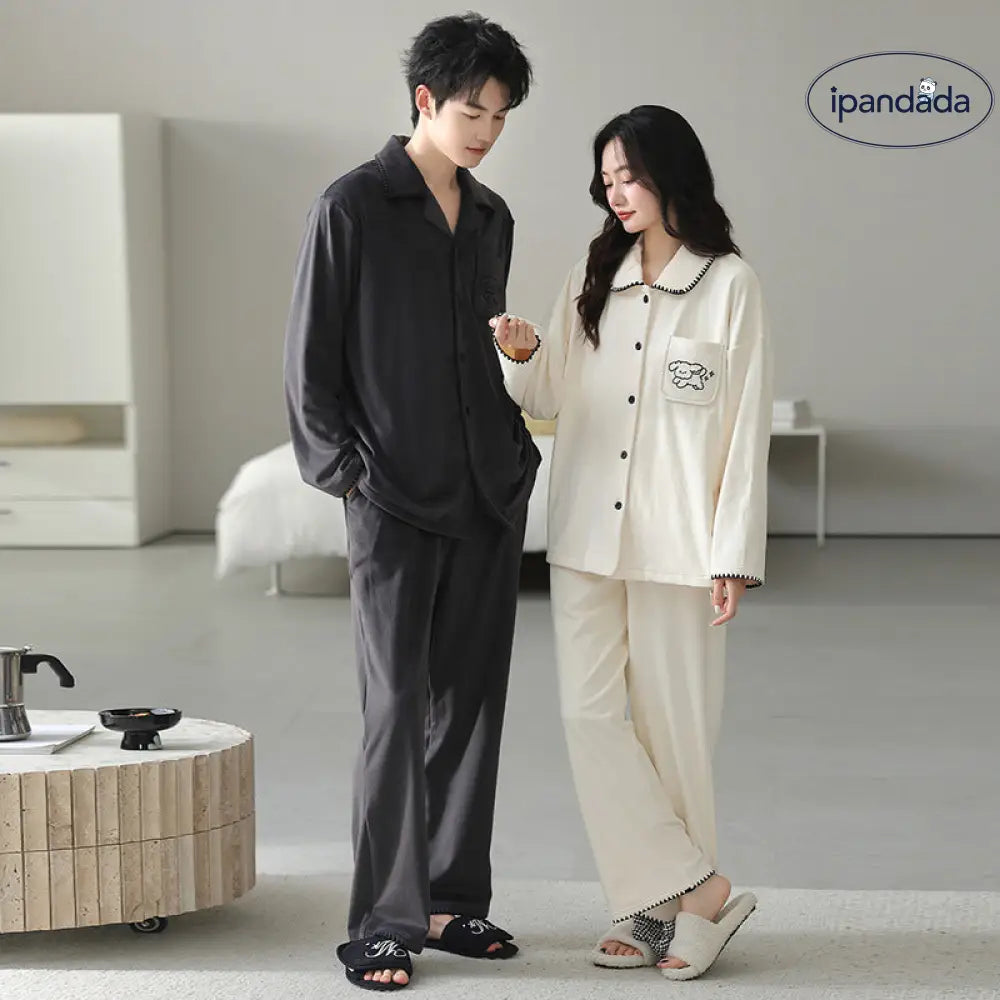 カップル パジャマ 男女 セット 襟付き カーディガン カートゥーン レディース ナイトウェア 厚手 長袖 部屋着 ルームウェア ID3734 コーディネート＞ペアルック