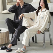 カップル パジャマ 男女 セット 襟付き カーディガン カートゥーン レディース ナイトウェア 厚手 長袖 部屋着 ルームウェア ID3734 コーディネート＞ペアルック