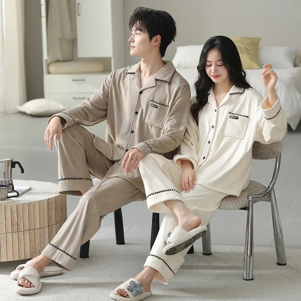 カップル パジャマ 男女 セット 襟付き カーディガン カートゥーン レディース ナイトウェア 厚手 長袖 部屋着 ルームウェア ID3734 タイプ② / レディースＭ コーディネート＞ペアルック