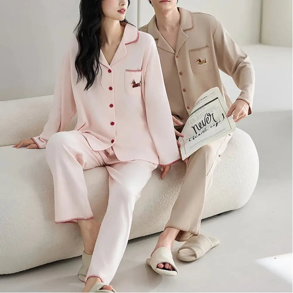 カップル パジャマ 男女用 春秋用 コットン カーディガン 長袖 カートゥーン シンプル ホームウェア セット ID4137