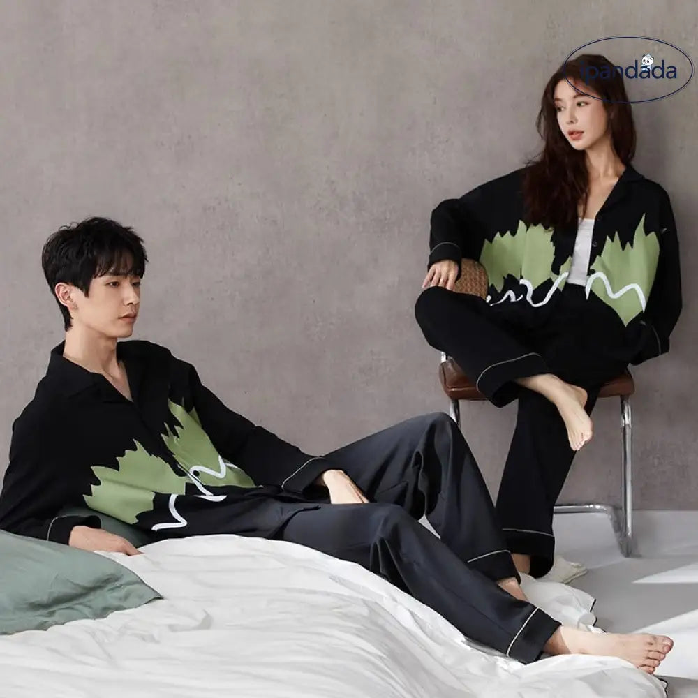 カップル パジャマ 女性 春秋 ピュアコットン 長袖 カーディガン セット メンズ レディース リラックス ルームウェア ID3750