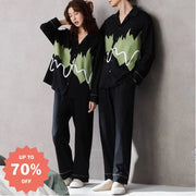 カップル パジャマ 女性 春秋 ピュアコットン 長袖 カーディガン セット メンズ レディース リラックス ルームウェア ID3750 写真通り / レディースＭ