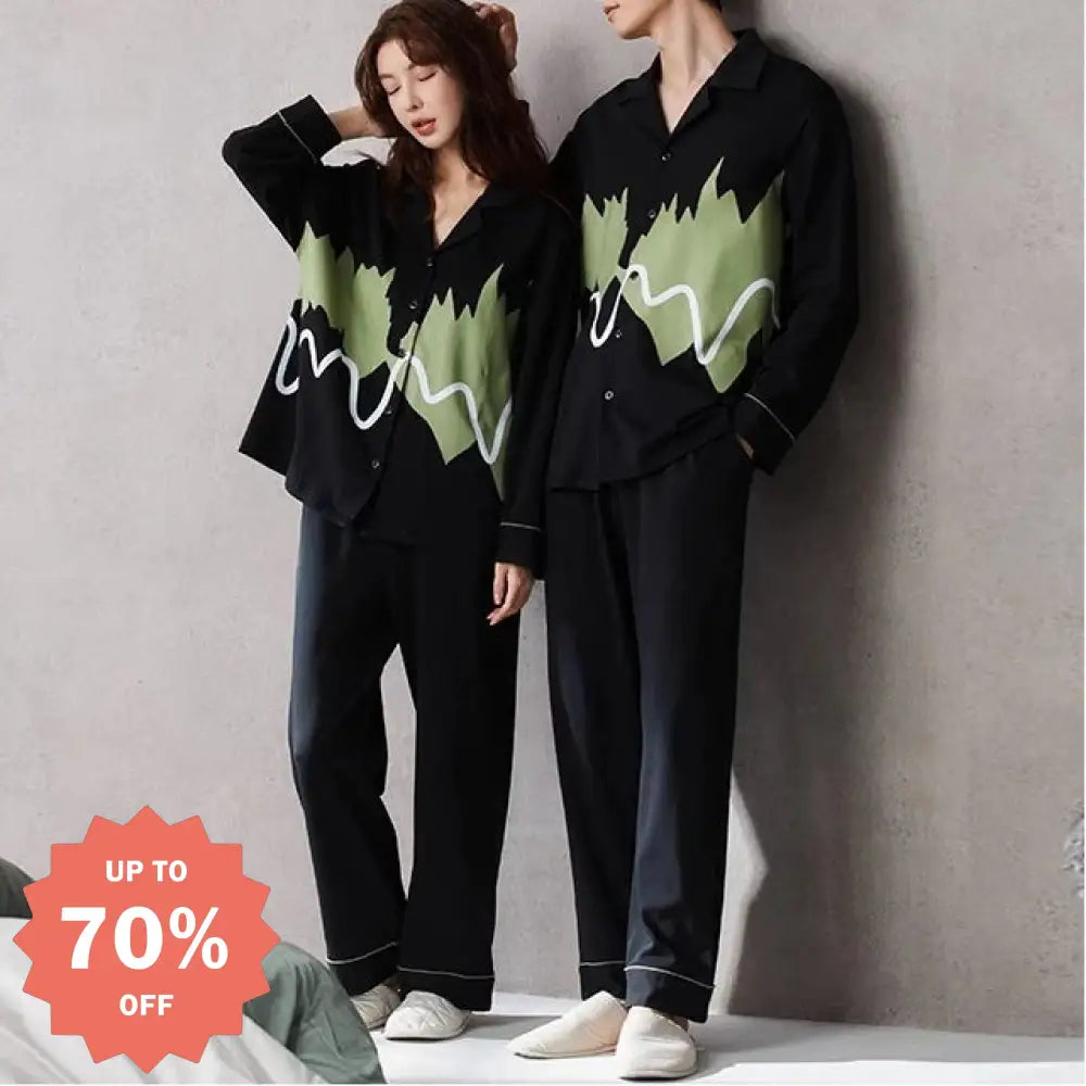 カップル パジャマ 女性 春秋 ピュアコットン 長袖 カーディガン セット メンズ レディース リラックス ルームウェア ID3750 写真通り / レディースＭ