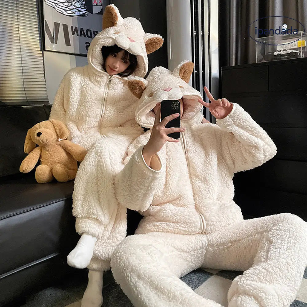 カップル パジャマ 女性 男性 かわいい カートゥーン ベア ローブ コーラルフリース フリース 厚手 保温 フード付き ルームウェア セット メンズ ID3751