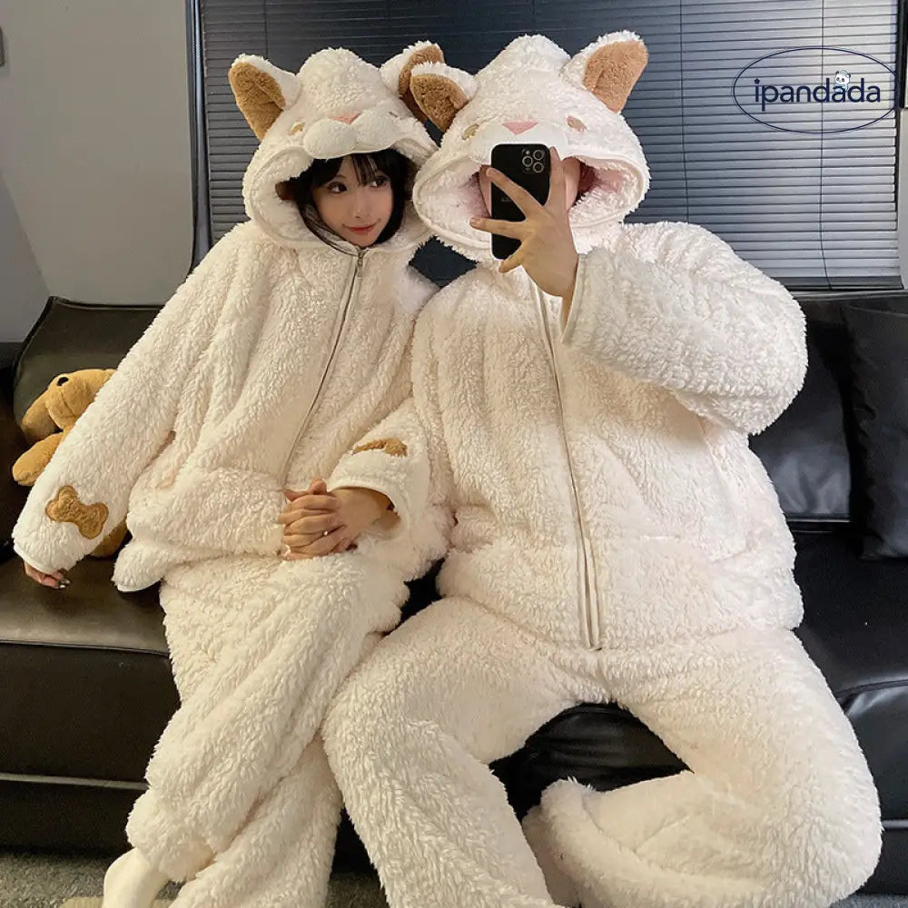 カップル パジャマ 女性 男性 かわいい カートゥーン ベア ローブ コーラルフリース フリース 厚手 保温 フード付き ルームウェア セット メンズ ID3751