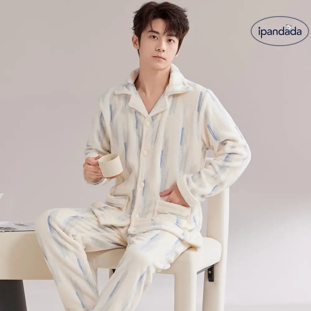 カップル パジャマ 女性 秋冬用 コーラルフリース 裏起毛 厚手 冬用 男性用 フランネル ルームウェア セット ID2791