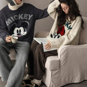 カップル パジャマ 女性用 男性用 冬 カートゥーン ラウンドネック フリース セット ミッキー ルームウェア ID3701 コーディネート＞ペアルック