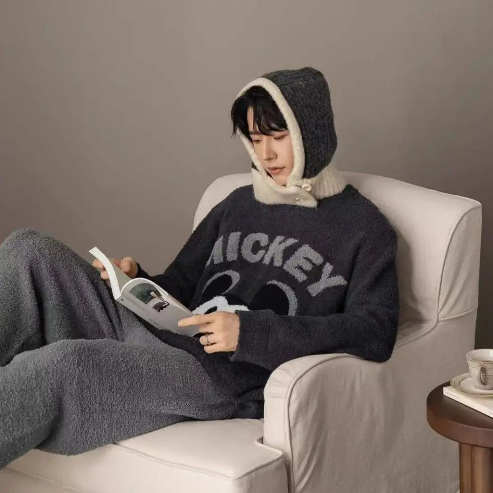 カップル パジャマ 女性用 男性用 冬 カートゥーン ラウンドネック フリース セット ミッキー ルームウェア ID3701 写真通り / 男性用 フリー コーディネート＞ペアルック