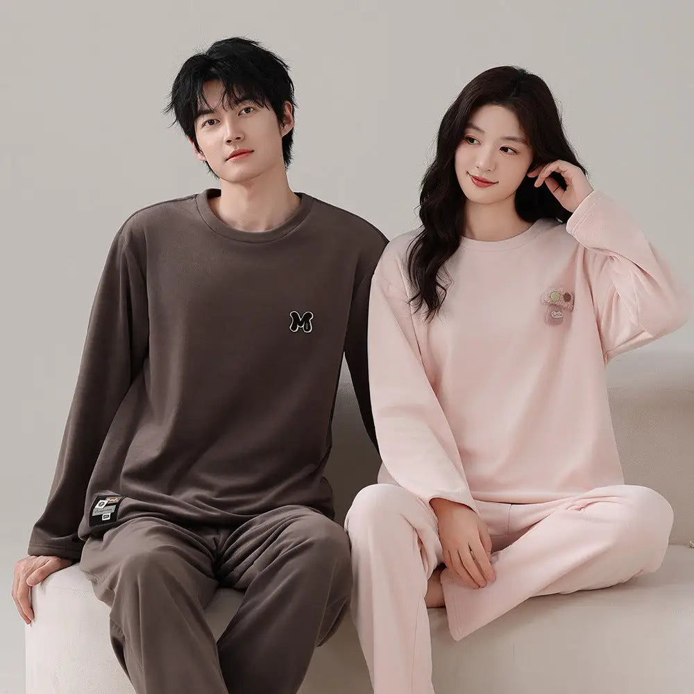 カップル パジャマ 女性用 男性用 ラウンドネック プルオーバー 長袖 ホームウェア セット ID4141 タイプ② / レディースＭ