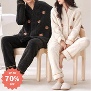 カップル パジャマ 秋冬 フリース 裏起毛 厚手 フランネル 冬用 カーディガン ルームウェアセット ID3916 タイプ④ / レディースＭ