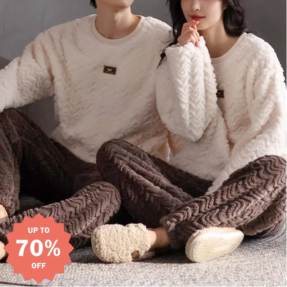 カップル パジャマ 秋冬 厚手 ペア お揃い 暖かい フリース スウェット プルオーバー ラウンドネック 保温 ルームウェア セットアップ カジュアル ID3861 コーディネート＞ペアルック