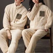 カップル パジャマ 秋冬 コーラルフリース メンズ レディース 厚手 フランネル フード付き 冬用 ID3084