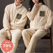 カップル パジャマ 秋冬 コーラルフリース メンズ レディース 厚手 フランネル フード付き 冬用 ID3084