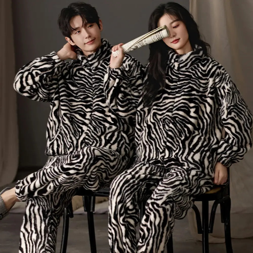 カップル パジャマ 秋冬 コーラルフリース メンズ レディース 厚手 フランネル フード付き 冬用 ID3084 タイプ⑥ / レディースＭ