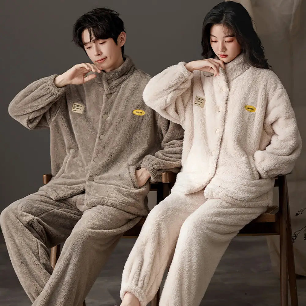 カップル パジャマ 秋冬 コーラルフリース メンズ レディース 厚手 フランネル フード付き 冬用 ID3084 タイプ⑦ / レディースＭ