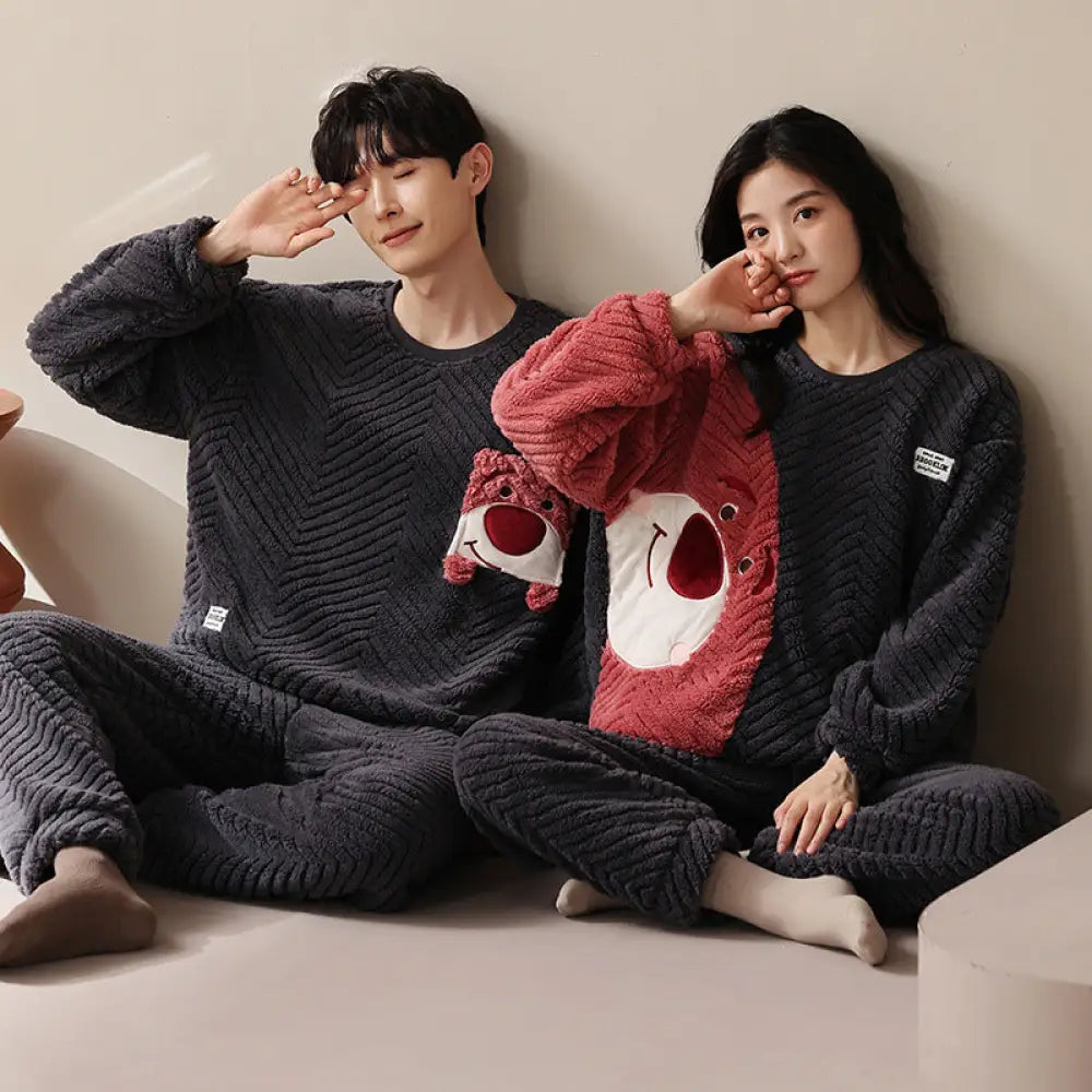 カップル パジャマ 秋冬 クラウド フリース レディース 冬 珊瑚フリース 大サイズ ジャカード メンズ ホームウェア セットアップ 暖かい 柔らかい 保温 快適 おしゃれ ルームウェア ID3184 タイプ① / レディースＭ