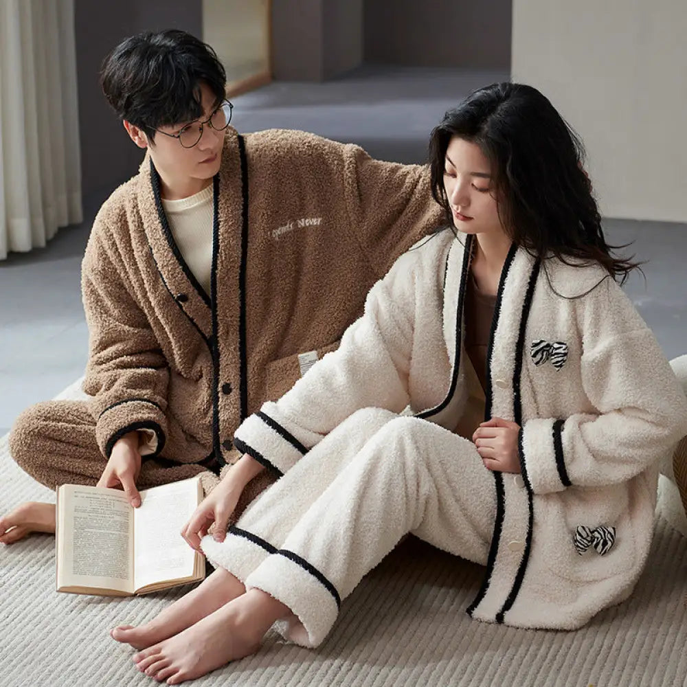 カップル パジャマ 秋冬 クラウド フリース レディース 冬 珊瑚フリース 大サイズ ジャカード メンズ ホームウェア セットアップ 暖かい 柔らかい 保温 快適 おしゃれ ルームウェア ID3184 タイプ③ / レディースＭ
