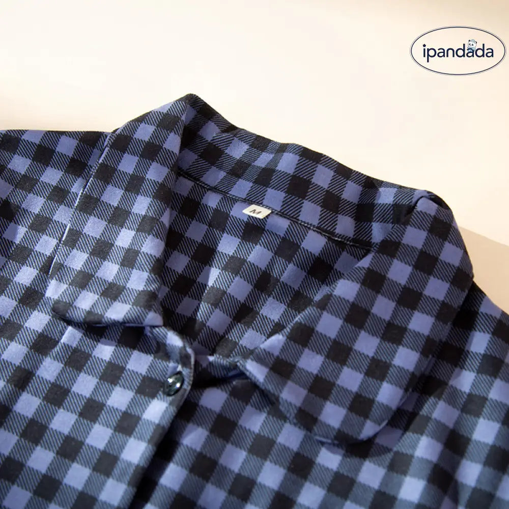 カップル パジャマ 秋冬用 薄手 フリース 保温 長袖 女性 ルームウェア デロン チェック柄 セット 男性用 冬用 裏起毛 ID2789