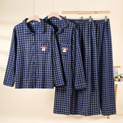 カップル パジャマ 秋冬用 薄手 フリース 保温 長袖 女性 ルームウェア デロン チェック柄 セット 男性用 冬用 裏起毛 ID2789