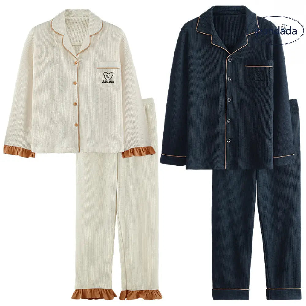 カップル パジャマ レディース 春秋 薄手 ルームウェア メンズ ゆったり カジュアル 韓国スタイル セット ID3945