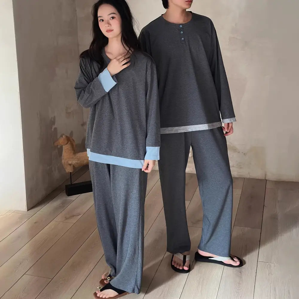 カップル パジャマ レディース 春秋 コットン 長袖 ルームウェア メンズ リラックス ゆったり セット ID4699