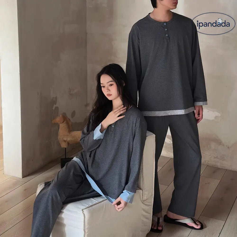 カップル パジャマ レディース 春秋 コットン 長袖 ルームウェア メンズ リラックス ゆったり セット ID4699