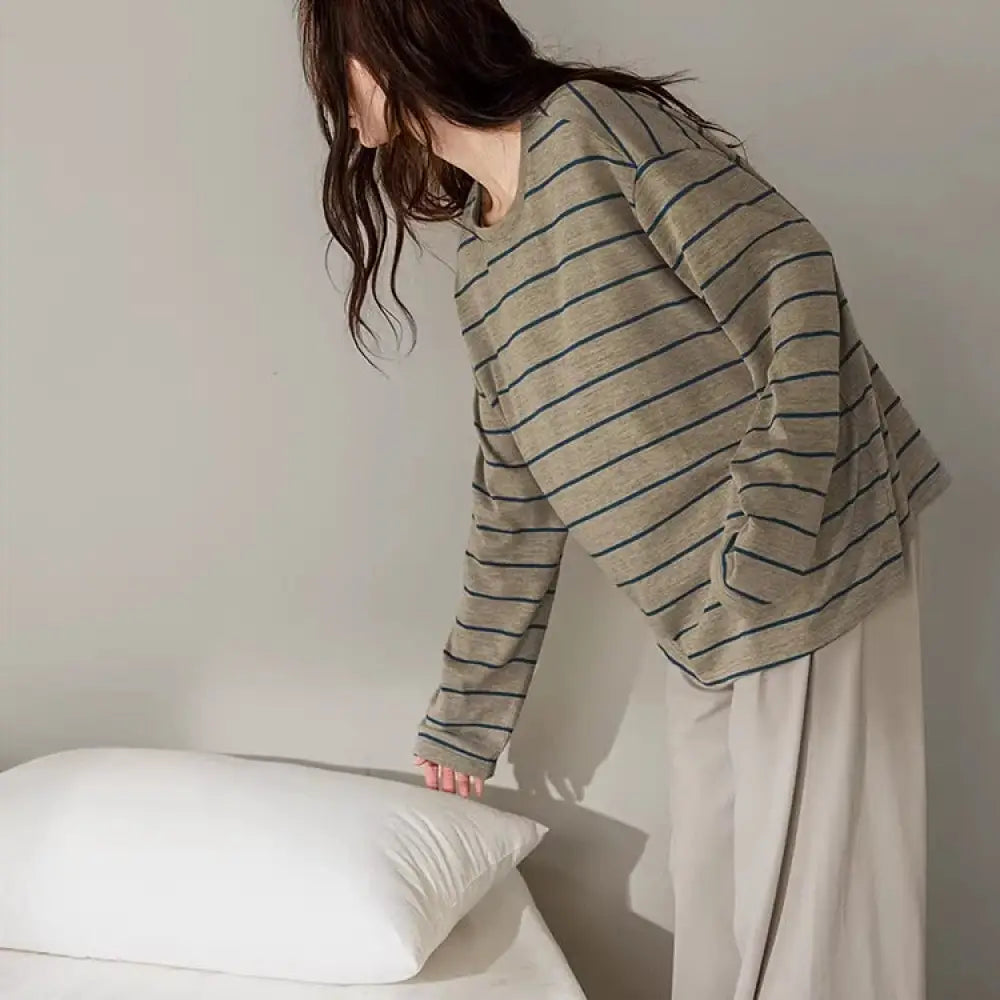 カップル パジャマ レディース 春秋 新作 柔らかい コットン 長袖 ゆったり ルームウェア カジュアル ストライプ メンズ 大きいサイズ セット ID4347 写真通り / レディースS