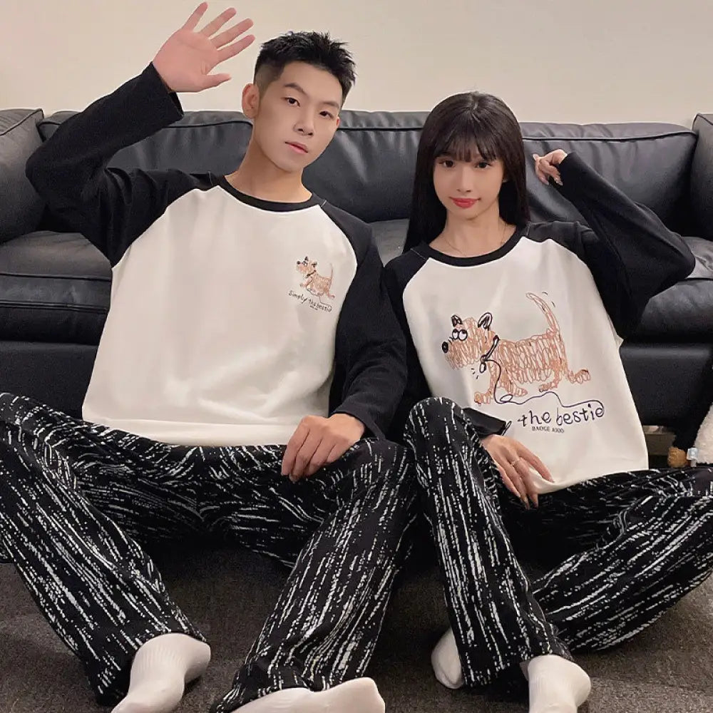 カップル パジャマ レディース 春秋用 長袖 長パンツ カートゥーン かわいい スヌーピー メンズ ルームウェア セットアップ ID3841 タイプ④ / レディースＭ
