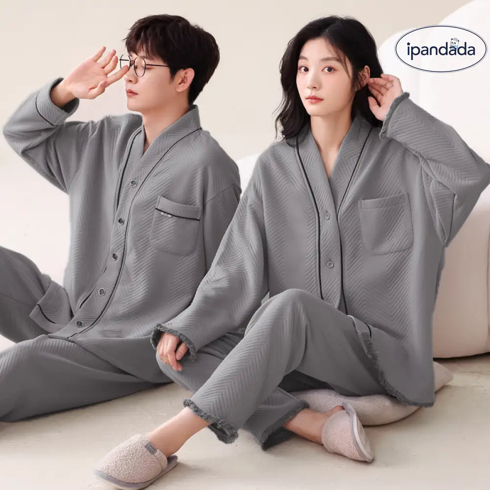 カップル パジャマ レディース 冬季 エアコットン 中綿 厚手 長袖 メンズ セットアップ カーディガン 和風 春秋 ルームウェア ID2622