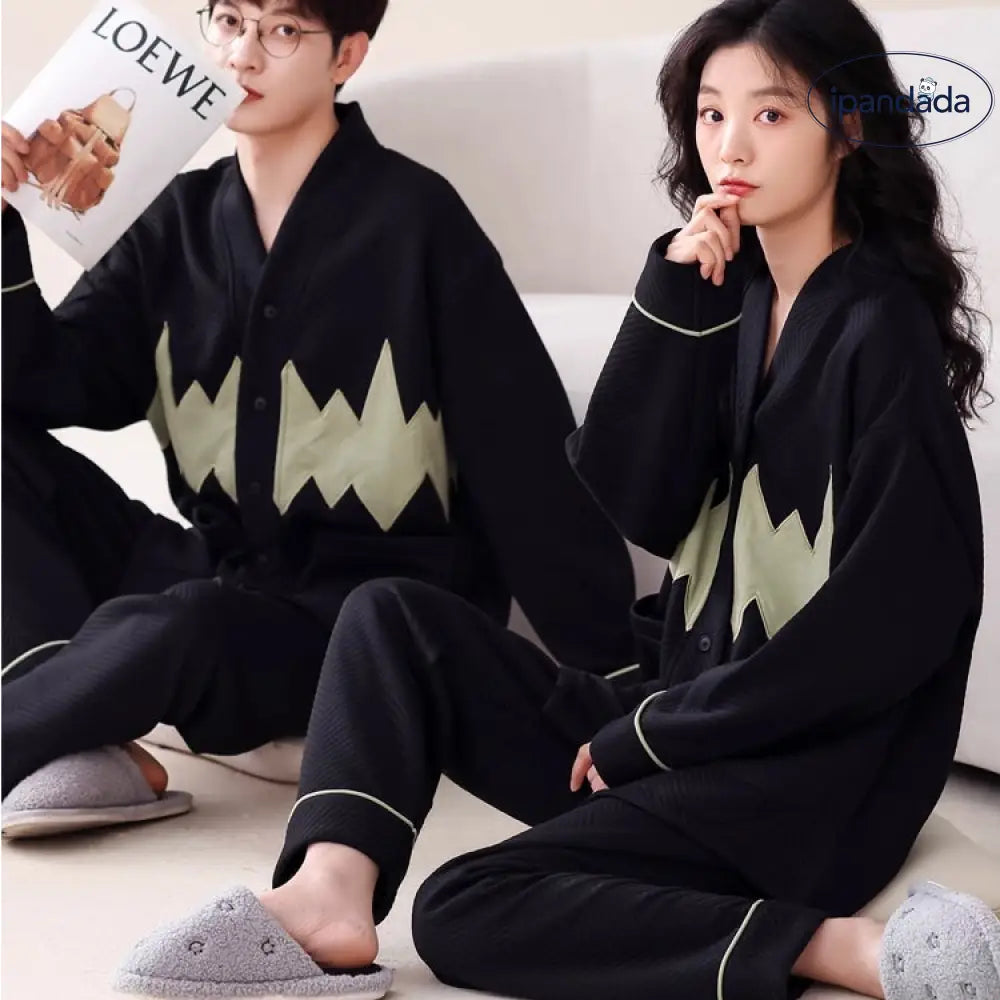 カップル パジャマ レディース 冬季 エアコットン 中綿 厚手 長袖 メンズ セットアップ カーディガン 和風 春秋 ルームウェア ID2622