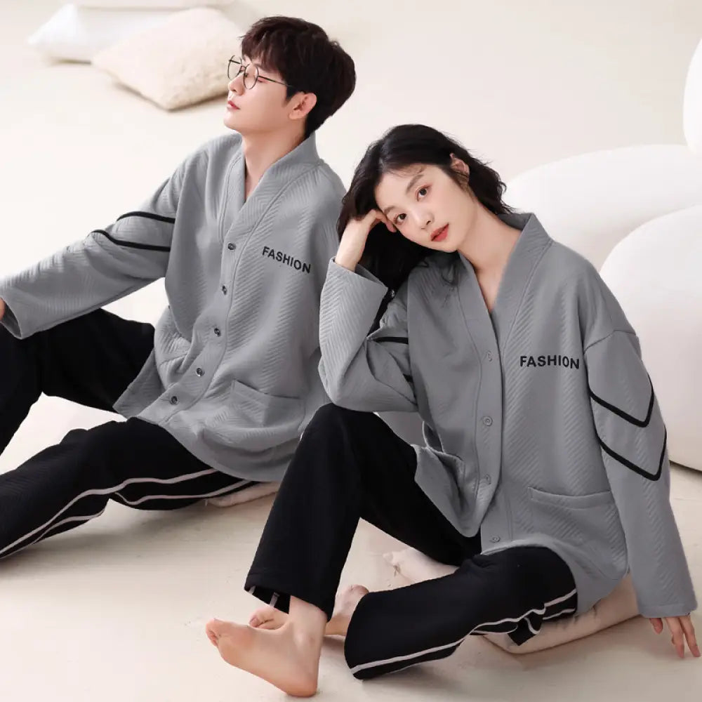 カップル パジャマ レディース 冬季 エアコットン 中綿 厚手 長袖 メンズ セットアップ カーディガン 和風 春秋 ルームウェア ID2622 タイプ③ / レディースＭ