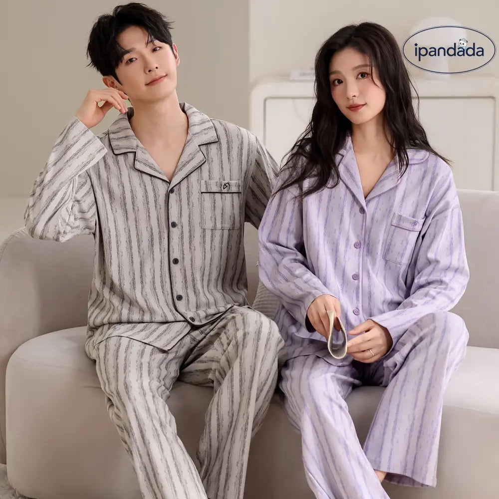 カップル パジャマ レディース コットン 長袖 長パンツ セット カジュアル メンズ レディース ルームウェア ID3808