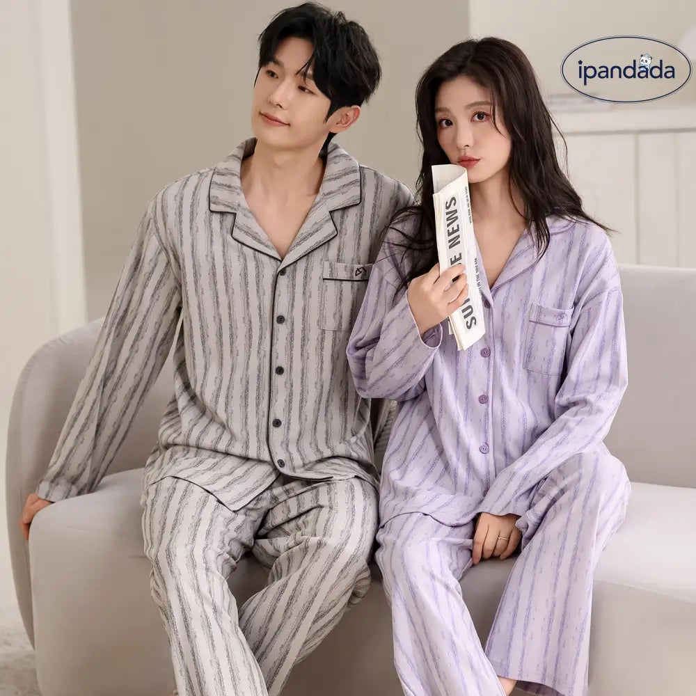 カップル パジャマ レディース コットン 長袖 長パンツ セット カジュアル メンズ レディース ルームウェア ID3808