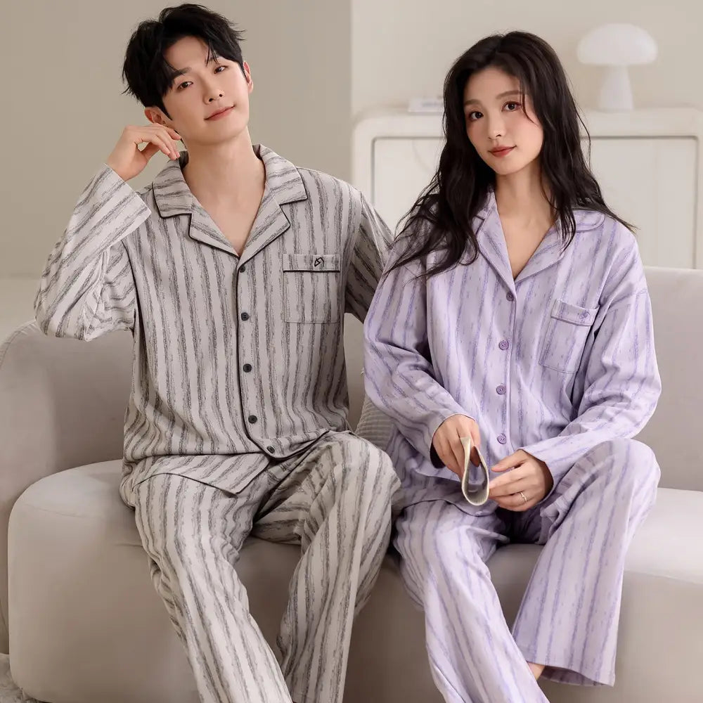 カップル パジャマ レディース コットン 長袖 長パンツ セット カジュアル メンズ レディース ルームウェア ID3808 タイプ① / レディースＭ