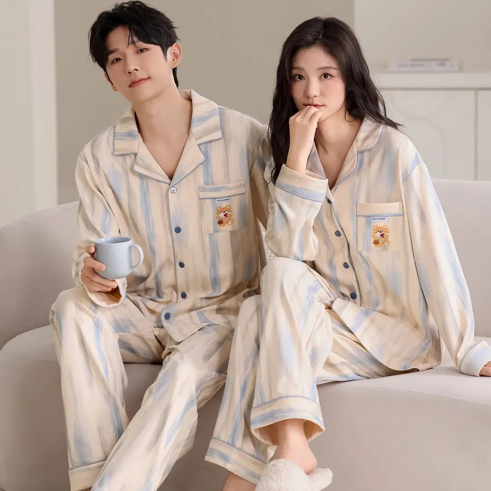 カップル パジャマ レディース コットン 長袖 長パンツ セット カジュアル メンズ レディース ルームウェア ID3808 タイプ③ / レディースＭ