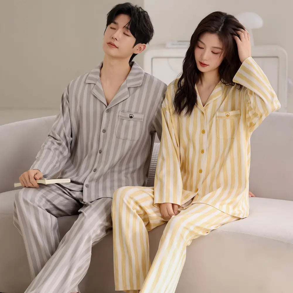 カップル パジャマ レディース コットン 長袖 長パンツ セット カジュアル メンズ レディース ルームウェア ID3808 タイプ② / レディースＭ