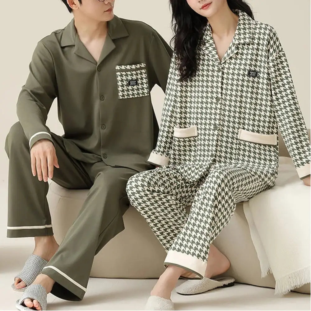 カップル パジャマ レディース メンズ 春秋 長袖 ロングパンツ 人気 ルームウェア 2点セット ID4407