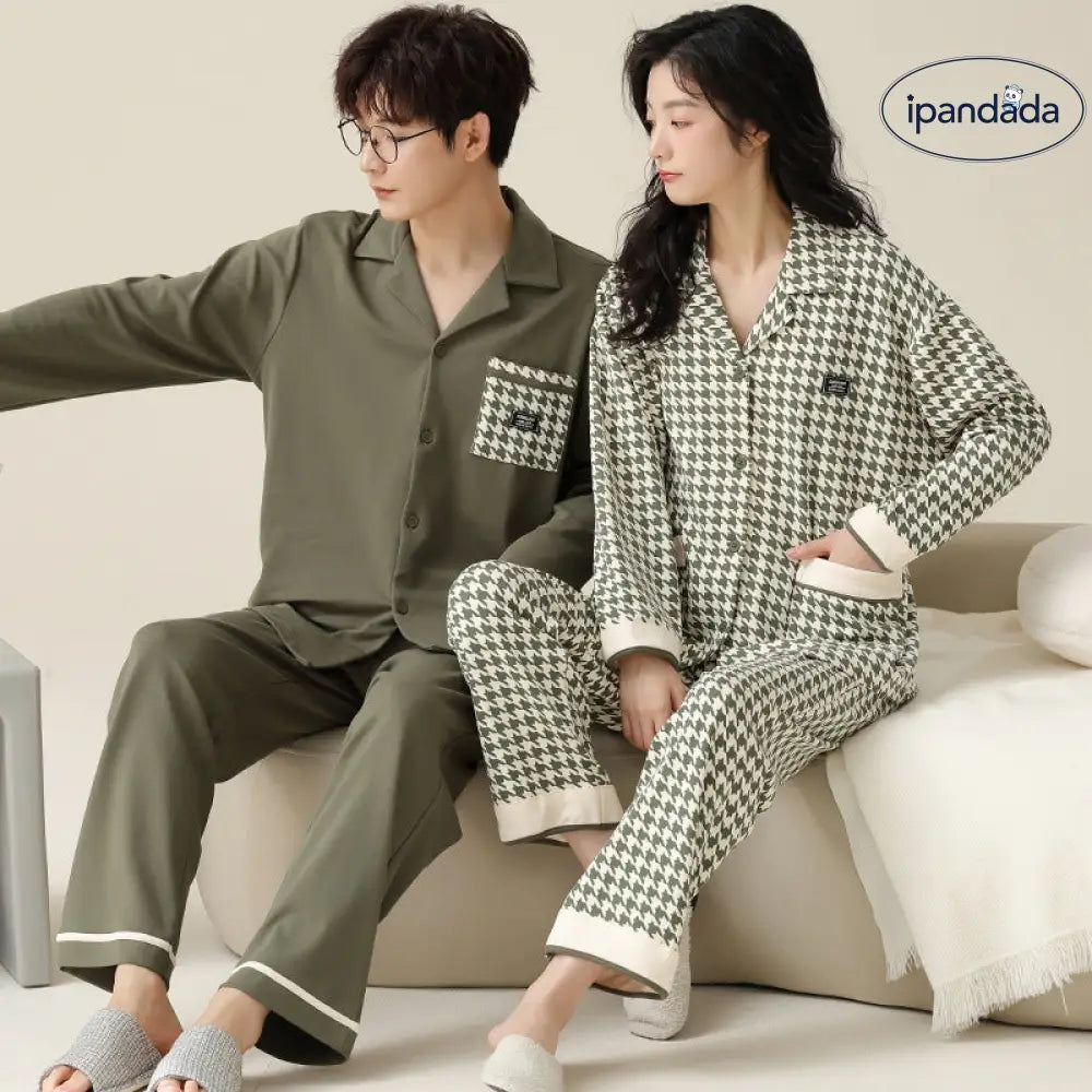 カップル パジャマ レディース メンズ 春秋 長袖 ロングパンツ 人気 ルームウェア 2点セット ID4407