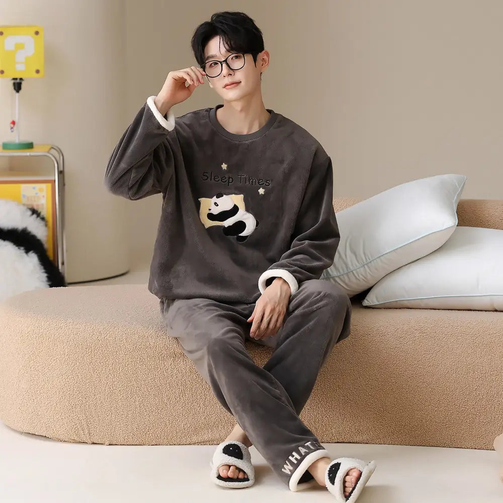 カップル パジャマ 秋冬 厚手 保温 おしゃれ ガールズスタイル セットアップ ID3776 タイプ② / メンズL