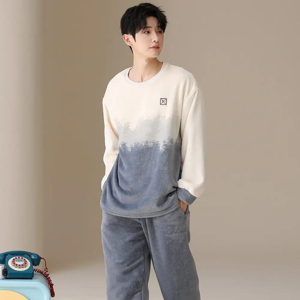 カップル パジャマ 秋冬 厚手 保温 おしゃれ ガールズスタイル セットアップ ID3776 タイプ⑤ / メンズL