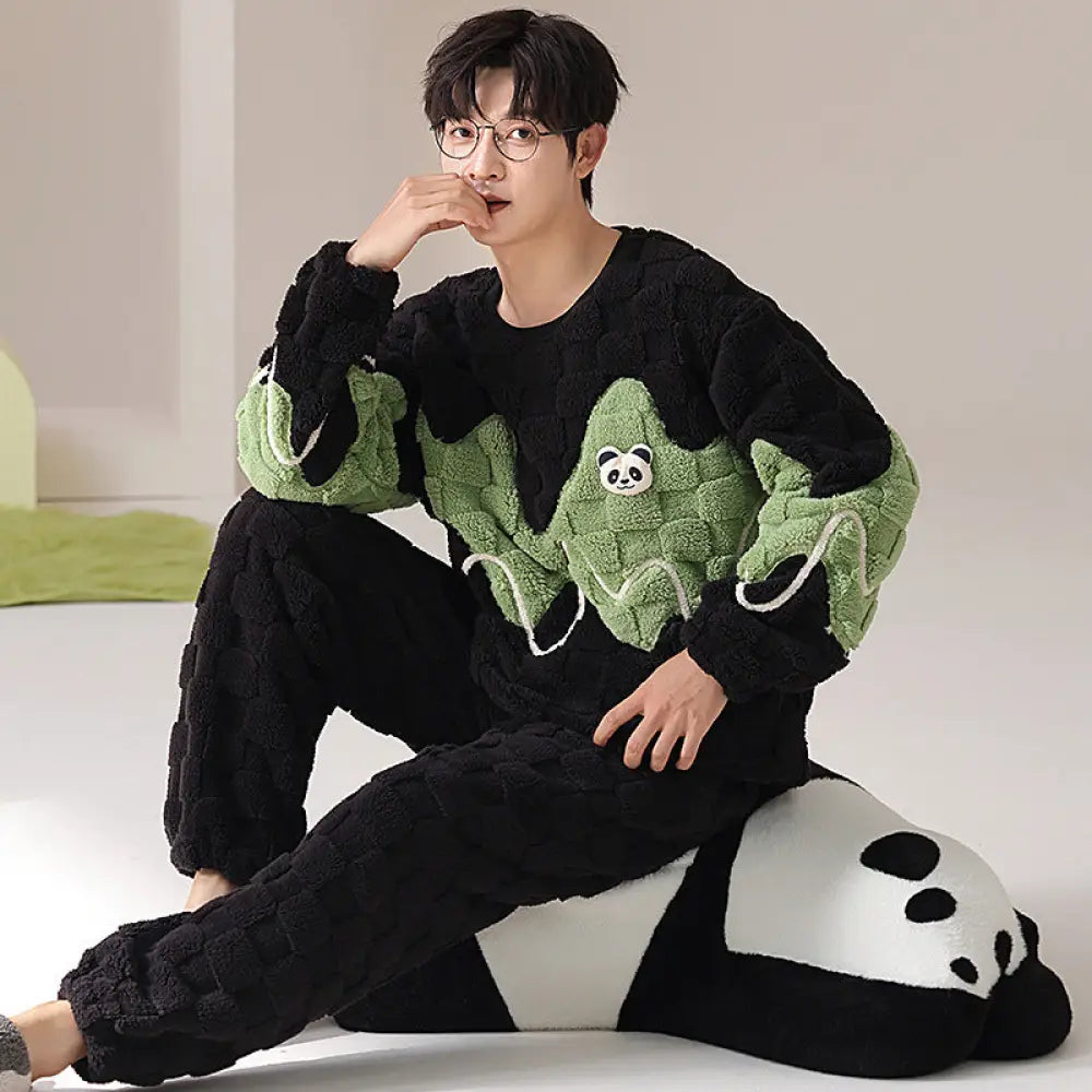 カップル パジャマ 秋冬 厚手 保温 おしゃれ ガールズスタイル セットアップ ID3776 タイプ① / メンズL