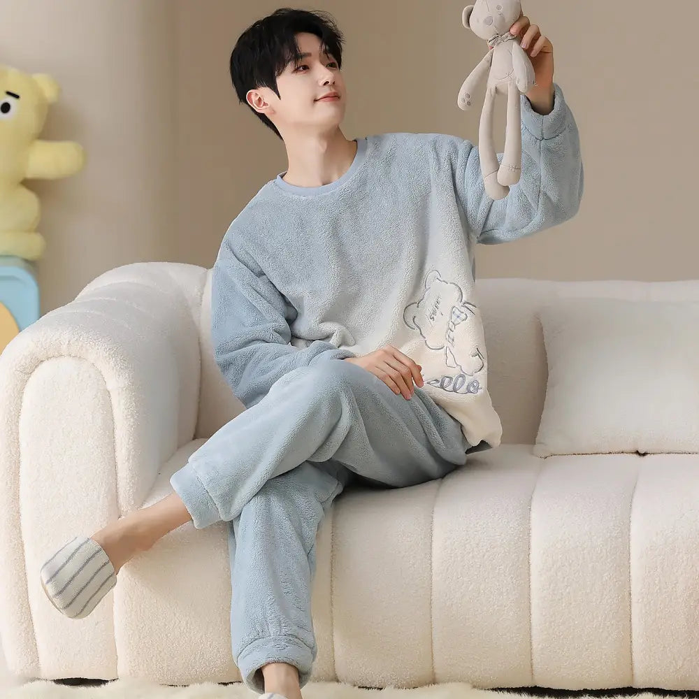 カップル パジャマ 秋冬 厚手 保温 おしゃれ ガールズスタイル セットアップ ID3776 タイプ⑥ / メンズL