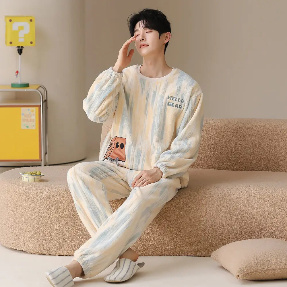 カップル パジャマ 秋冬 厚手 保温 おしゃれ ガールズスタイル セットアップ ID3776 タイプ③ / メンズL
