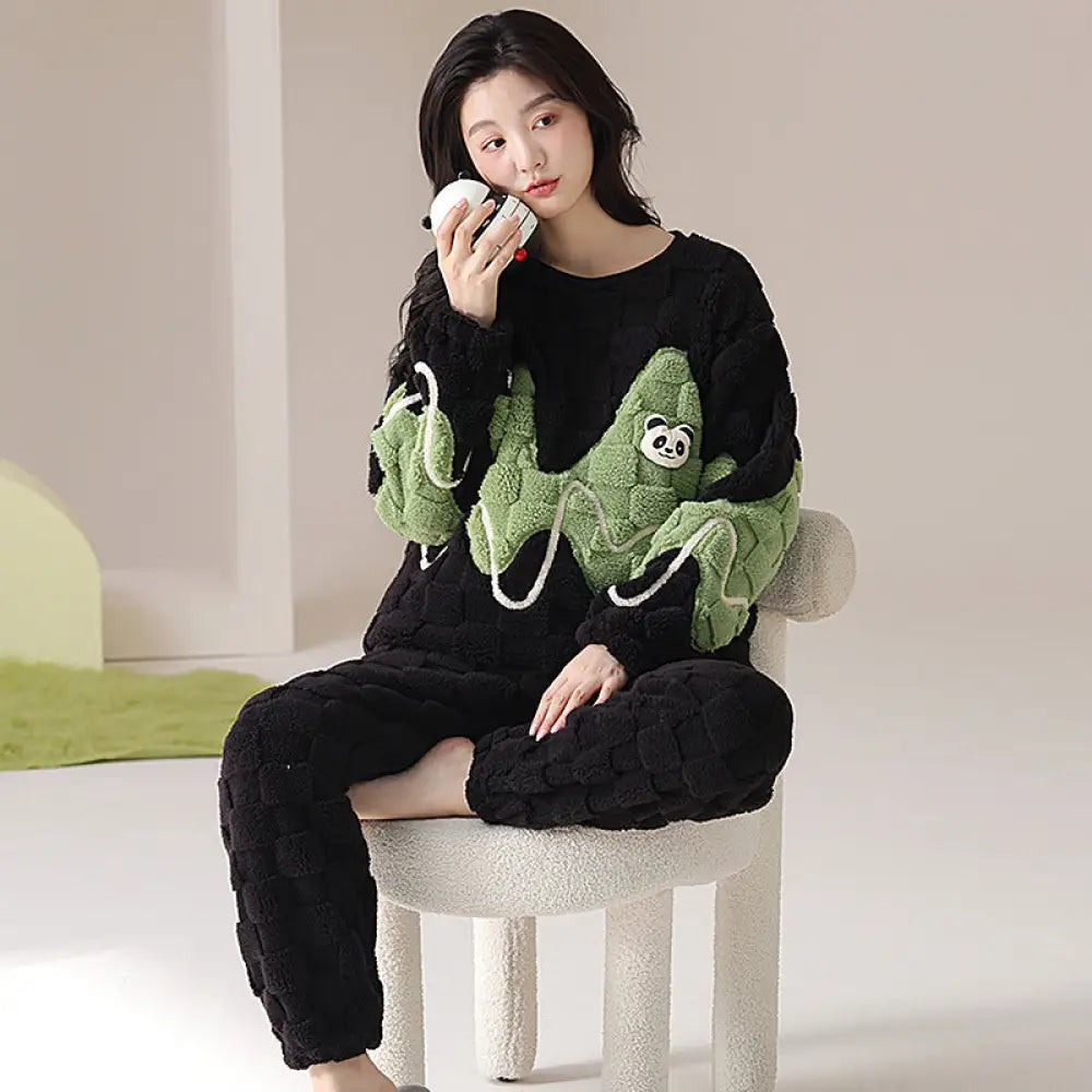 カップル パジャマ 秋冬 厚手 保温 おしゃれ ガールズスタイル セットアップ ID3776 タイプ① / レディースＭ