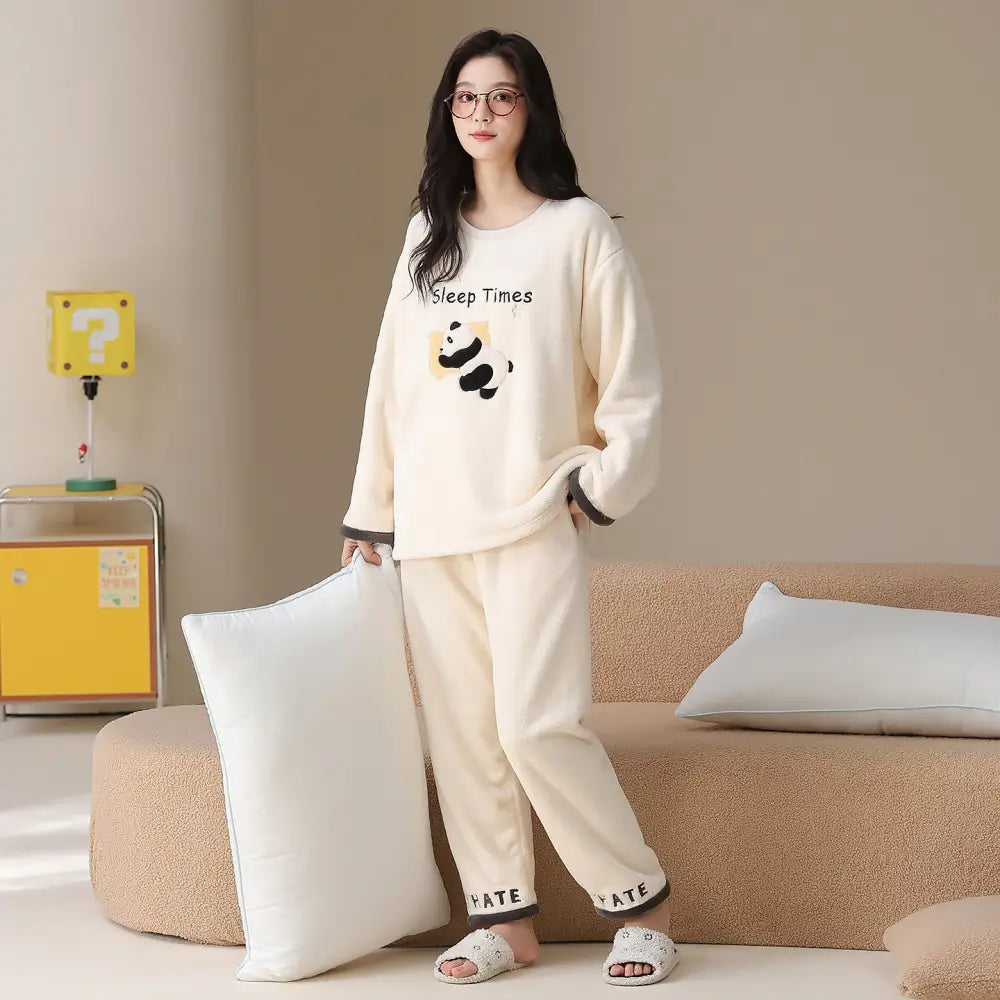 カップル パジャマ 秋冬 厚手 保温 おしゃれ ガールズスタイル セットアップ ID3776 タイプ② / レディースＭ