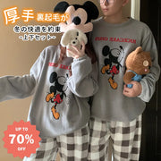 カップル パジャマ レディース 秋冬 珊瑚フリース 厚手 フリース裏起毛 セットアップ かわいい キャラクター チェック ミッキー メンズ ホームウェア 暖かい 柔らかい 保温 快適 おしゃれ ID2837 コーディネート＞ペアルック