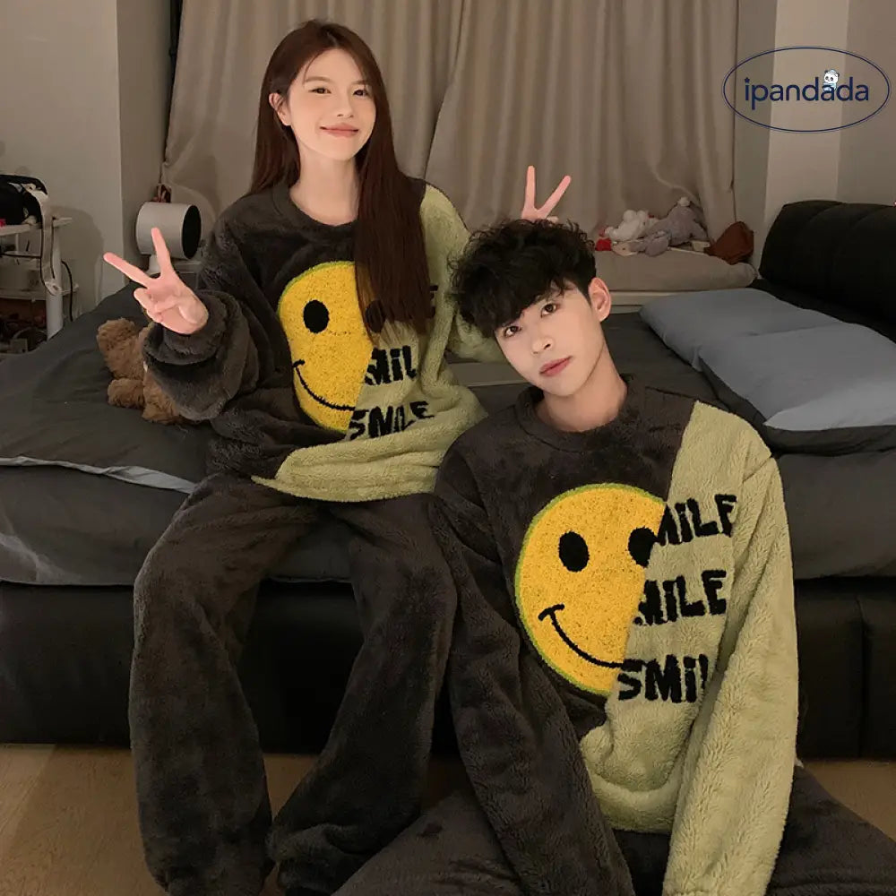 カップル パジャマ レディース 秋冬 コーラル フリース 加厚 加フリース 可愛い カートゥーン アルファベット 小犬 メンズ ルームウェア セット ID2911