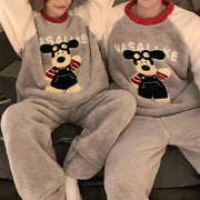 カップル パジャマ レディース 秋冬 コーラル フリース 加厚 加フリース 可愛い カートゥーン アルファベット 小犬 メンズ ルームウェア セット ID2911