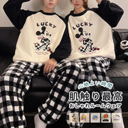 カップル パジャマ レディース 秋冬 コーラル フリース 加フリース 可愛い カートゥーン チェック メンズ レディース ルームウェア セット ID2916 コーディネート＞ペアルック